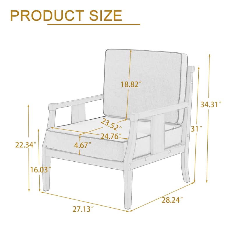 Set of 2 Outdoor Teak Wood Armchairs with Cushions, Patio Club Chairs