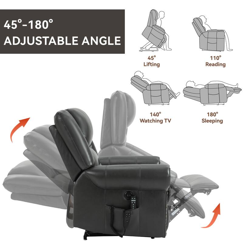 Electric Power Lift Recliner with Dual Motors, Heated Massage, USB Charging Ports, and Infinite Recline for Seniors