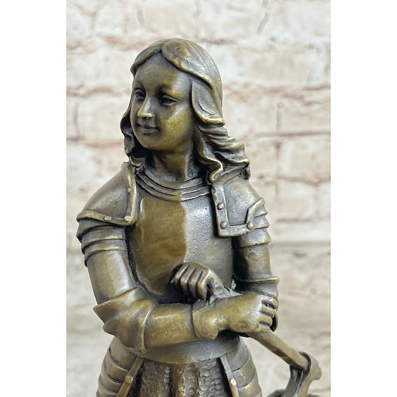 Art Deco Joan Of Arc Bronze Sculpture Hot Cast Marble Base Figurine Figure Decor