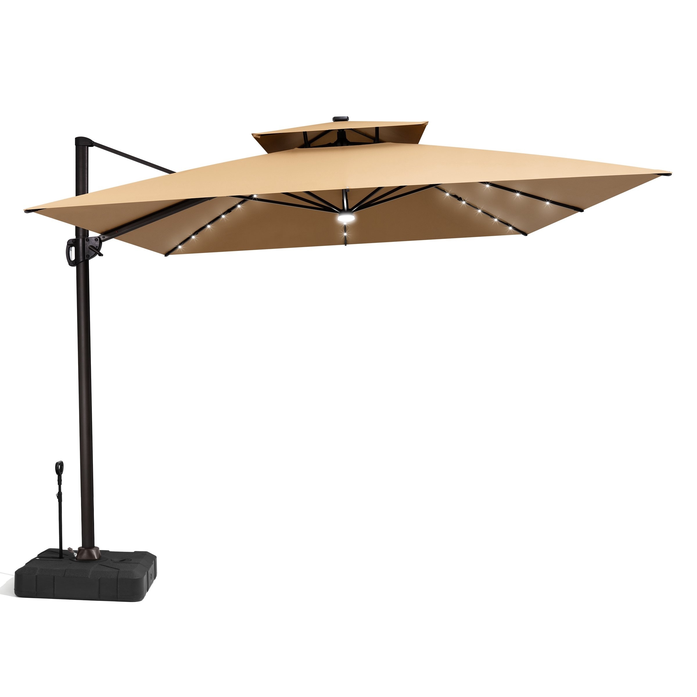 11 FT Outdoor Solar-Powered LED Light Aluminum Patio Cantilever Umbrella  with Base - Overstock - 43610888