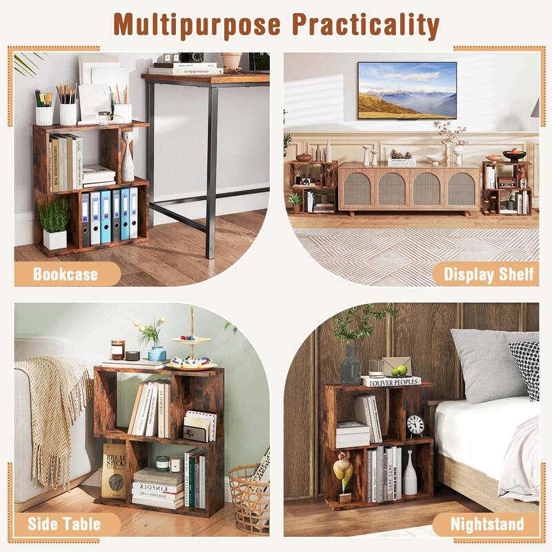 Costway 1/2 PCS 3-Tier Bookshelf Geometric Bookcase Side Table with