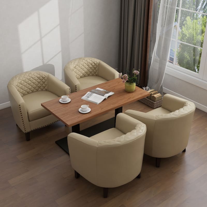 Axia 4 Set Modern Faux Leather Barrel Accent Chairs with Wood Legs
