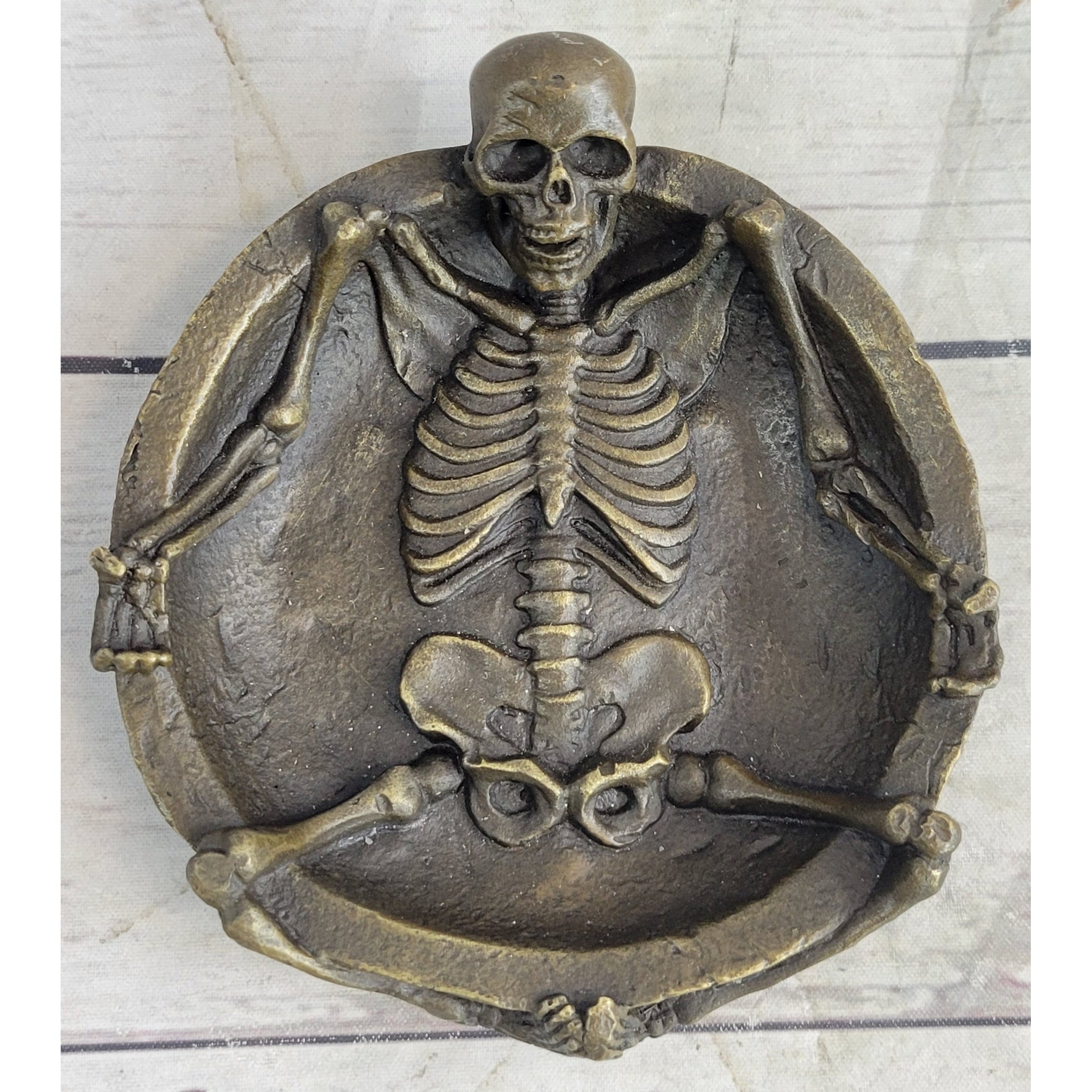 Bronze Skeleton Ashtray Bronze Sculpture Figure Handmade Gothic Collectible Art