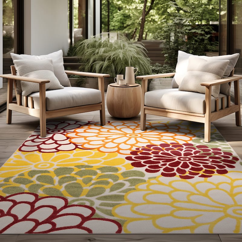 Origin Coastal Floral Indoor/Outdoor Area Rug - 6'7'' x 9'3'' - Red/Yellow