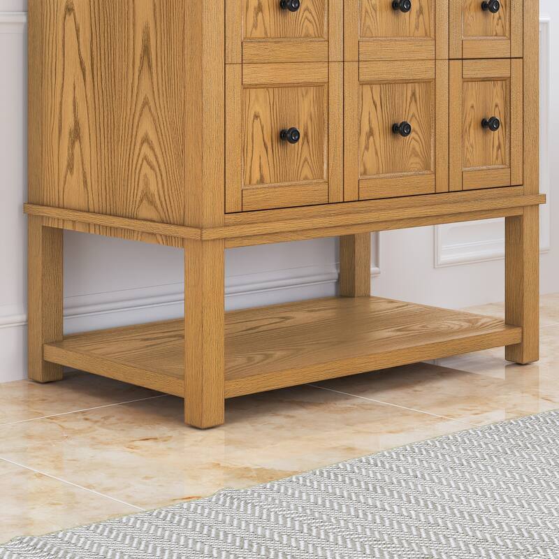 48 Inch Single Bathroom Vanity with 6 Drawers, Marble Top Bathroom Vanity with Sink in White