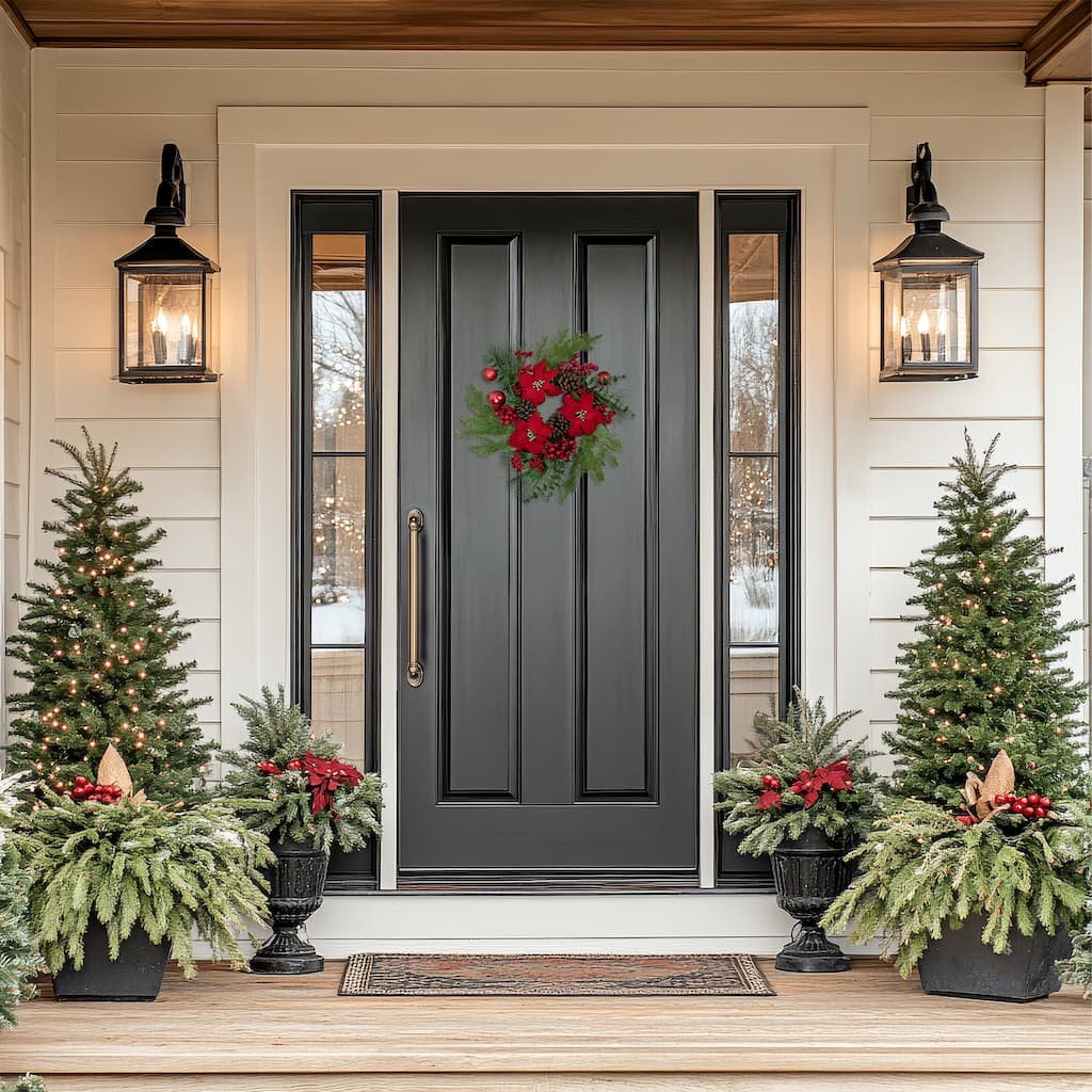 Berry and Poinsettia Artificial Christmas Wreath - 22" - Unlit