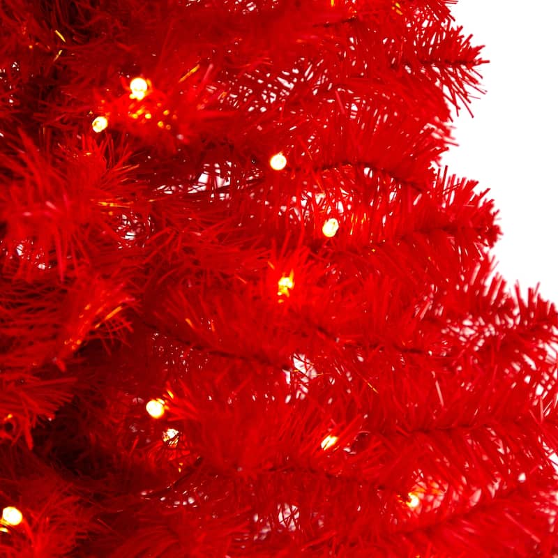 3ft. Red Artificial Christmas Tree with 50 LED Lights & 118 Branches - Bold Festive Holiday X-Mas Accent