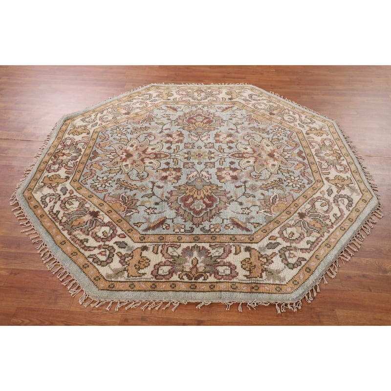 Heriz-Serapi Oriental Octagon Area Rug Handmade Wool Carpet - 6'0" x 5'11"