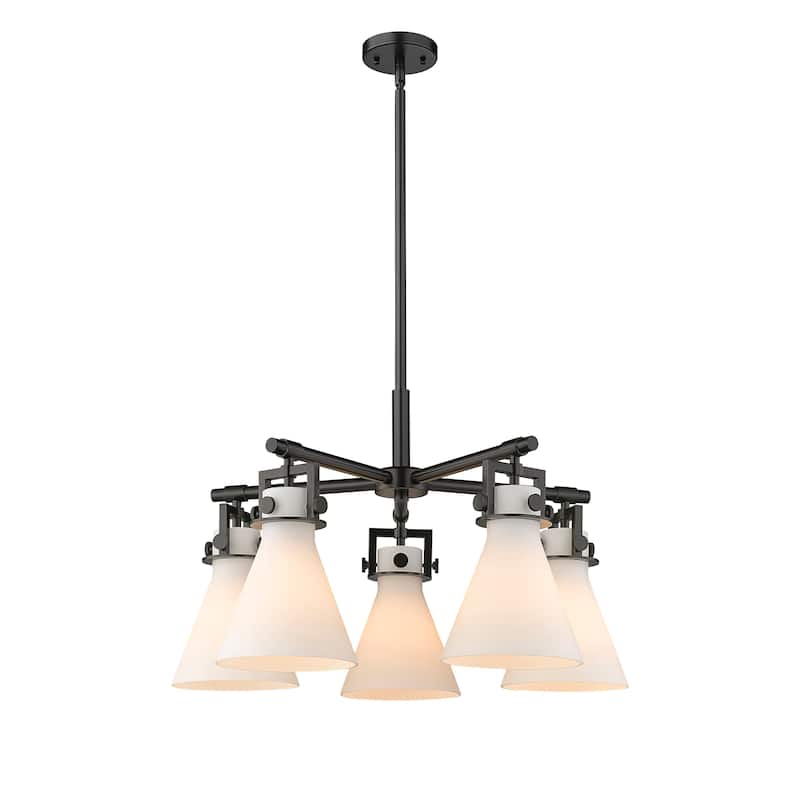 Innovations Lighting Newton Cone - 5 Light 7" Stem Hung Chandelier - Matte White/Matte Black