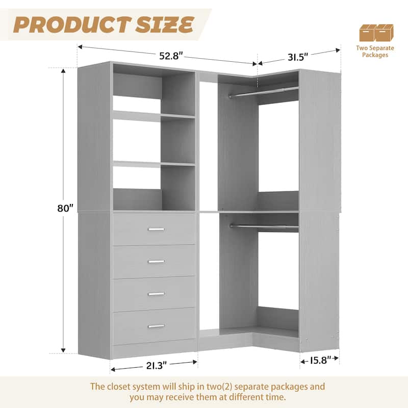 Cimly Set of 2 Corner Closet Organizer, Freestanding Closet System with Wooden Drawers