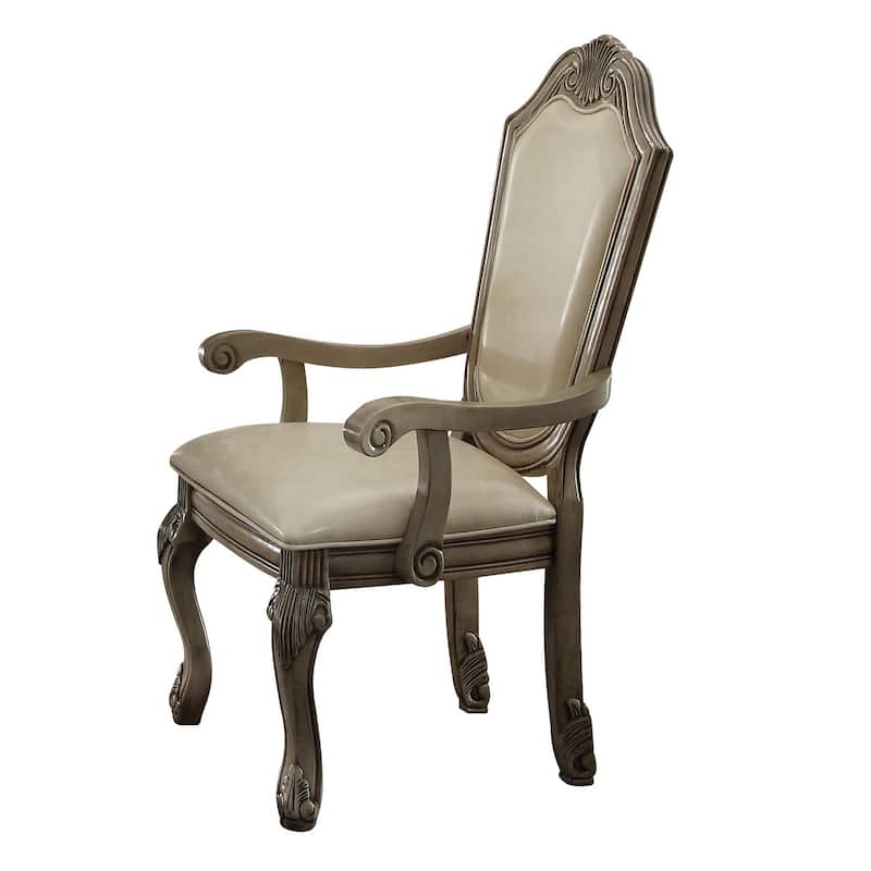 Antique White Solid Back Arm Chairs (Set of 2)