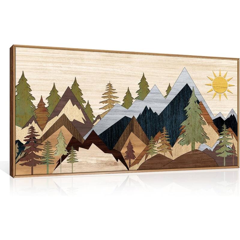 Nature Wilderness Illustration Wall Decor, Woodcut Forest - 20 x 40