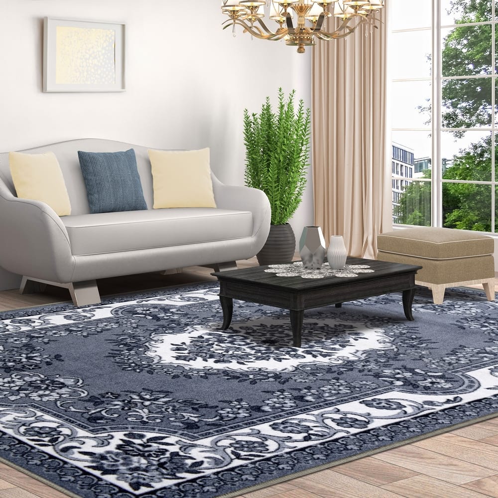 Superior Seraphina Floral Scroll Non-Slip Washable Indoor Area Rug