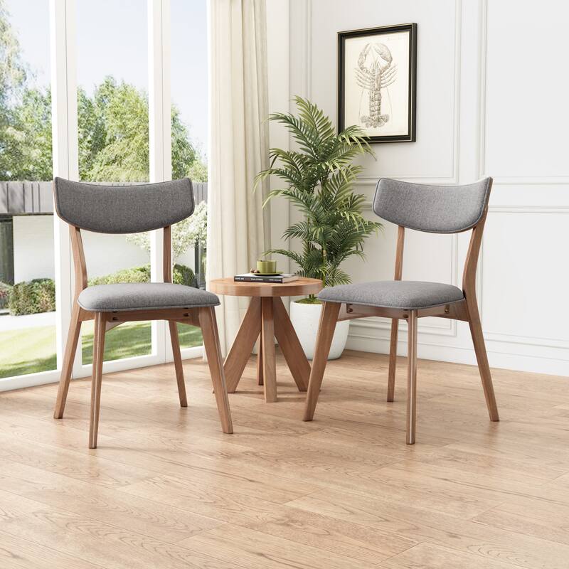 Christopher Knight Home Abrielle Mid-Century Modern Fabric Dining Chair - Dark Grey + Natural Walnut