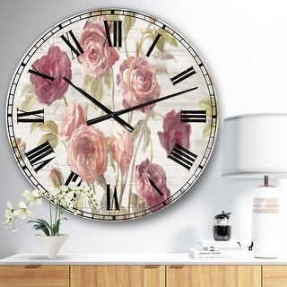 Designart 'French Roses I' Farmhouse Large Wall CLock