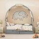 preview thumbnail 2 of 18, Twin Size Daybed with Arched Roof, 2 Drawers, Wood House Canopy Bed with Fabrics Curtain and Light Strip for Kids Teens, Gray