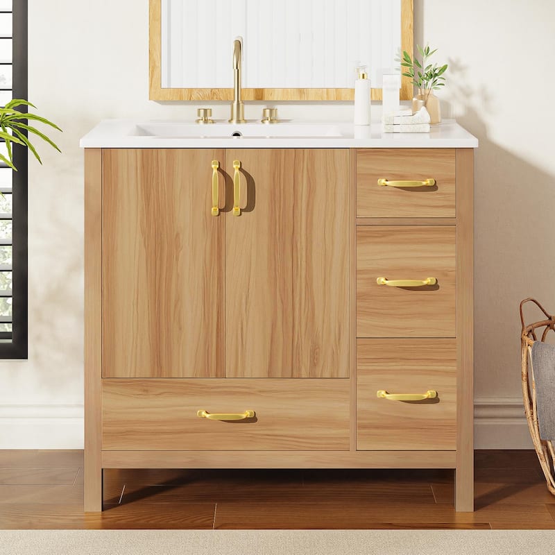 36" Modern Storage Wood Bathroom Vanity with Ceramic Sink by Harper&Bright Designs
