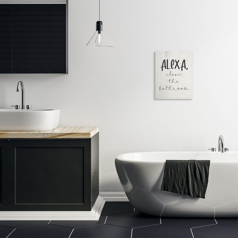Stupell Modern Day Clean the Bathroom Sign Technology Humor Canvas Wall Art - Black