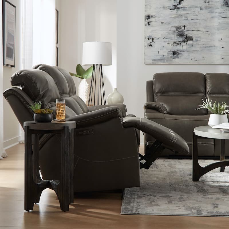 Bentley Leather Dual Power Reclining Sofa - Graphite Grey
