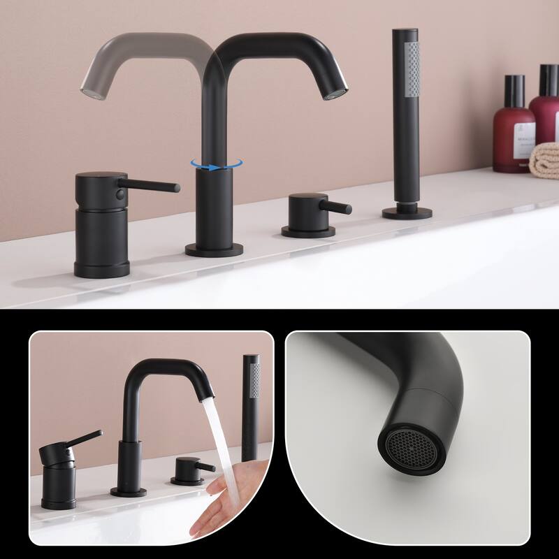 Solid Brass 2-Handle Deck Mounted Roman Tub Faucet with Handheld Shower