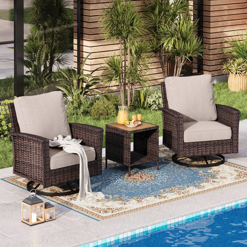 MAISON ARTS 7-Piece Extra-Large Patio Wicker Sofa Conversation Set with Table, Oversize Seat with 5.5'' Thick Padded Cushion - 2 Seats + 17'' Rattan Table - Beige