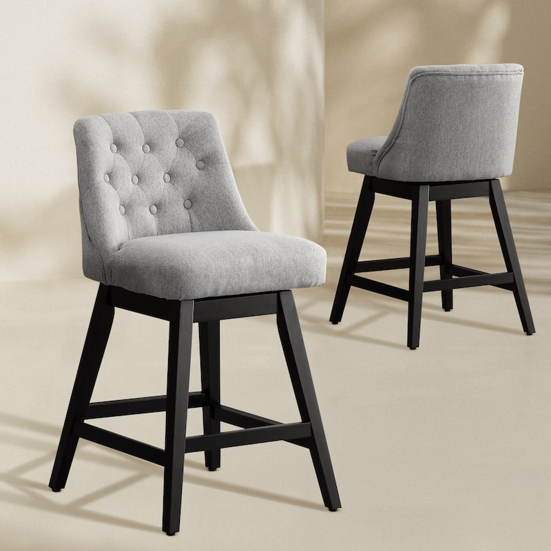 26"/29" Upholstered Swivel Counter and Bar Height Stools Solid Wood Frame (Set of 2)