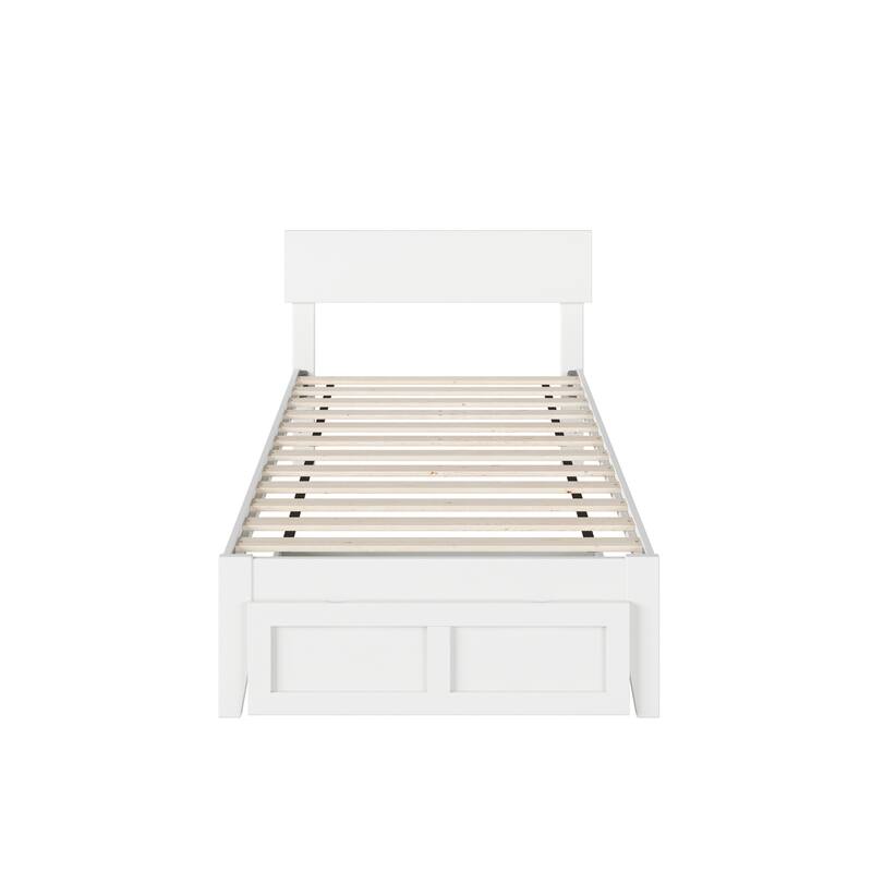 Twin Bed with Drawer - Modern Design, Walnut Finish, Slat Kit Included, No Box Spring Needed