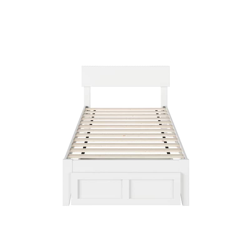 Twin Bed with Foot Drawer - Modern Grey Panel Bed Frame, Solid Wood, 8" Mattress Ready