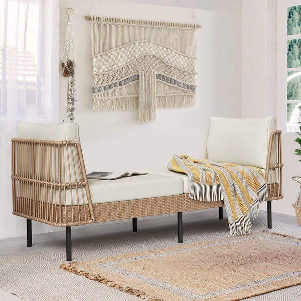 75-inch Outdoor 3-seater Rattan Wicker Daybed with Cushion - Bed Bath ...