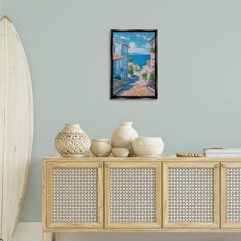 Stupell Quiet Seaside Town's Path Framed Floater Canvas Wall Art Design By LSR Design Studio
