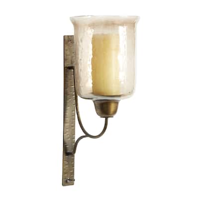 Metal Geometric Handmade Pillar Wall Sconce with Smoked Glass - Bronze - Roche River Decor - 9"W x 7"L x 17"H