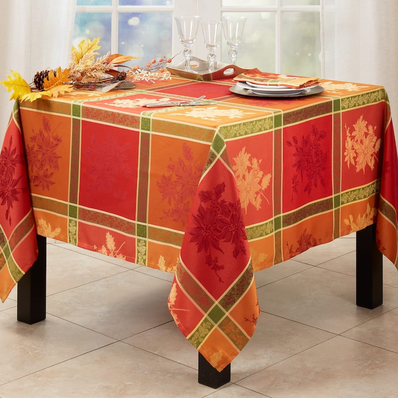 Charming Jacquard Tablecloth with Fall Leaves Design