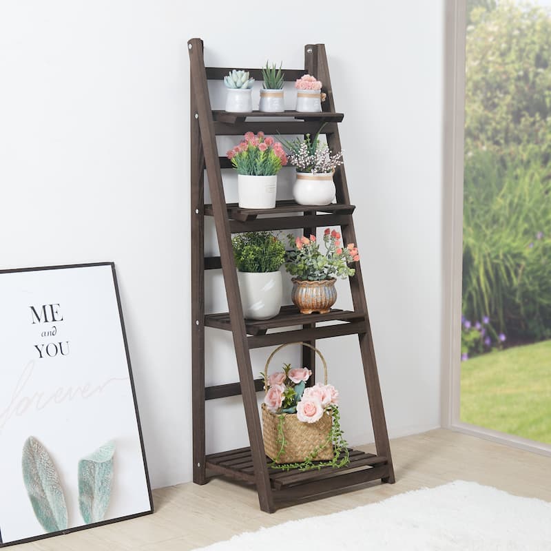 4 Tier Foldable Solid Wood Ladder Bookcase Storage Shelf - 16.1x12.8x43.3inch