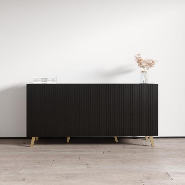 slide 2 of 18, Meble Furniture Pafos 60-inch Modern Matte Sideboard Buffet with 3D Geometric Door Design Black