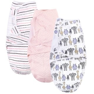 Hudson Baby Infant Girl Quilted Cotton Swaddle Wrap 3pk, Pink Safari, 0-3 Months - Pink Safari - 0-3 Months