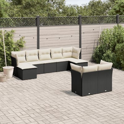 vidaXL Garden Sofa Set Black and Cream - 21.7 x 21.7 x 14.6
