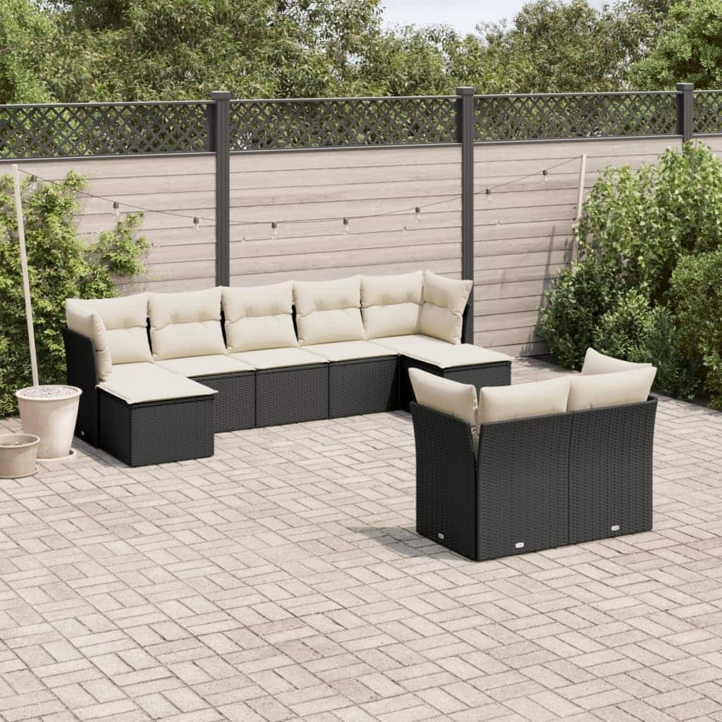 vidaXL Garden Sofa Set Black and Cream - 21.7 x 21.7 x 14.6