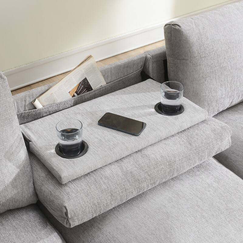 96" Chenille Smart Sectional Sofa with Bluetooth & USB