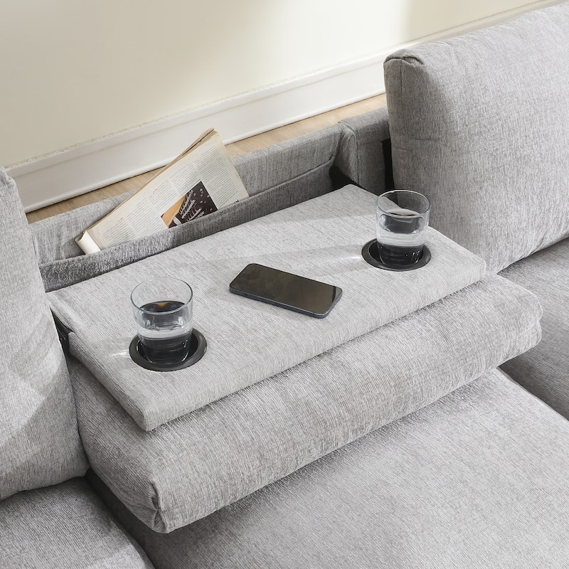 Chenille Modular Sectional Sofa,Cloud Couch Set with, USB, Bluetooth