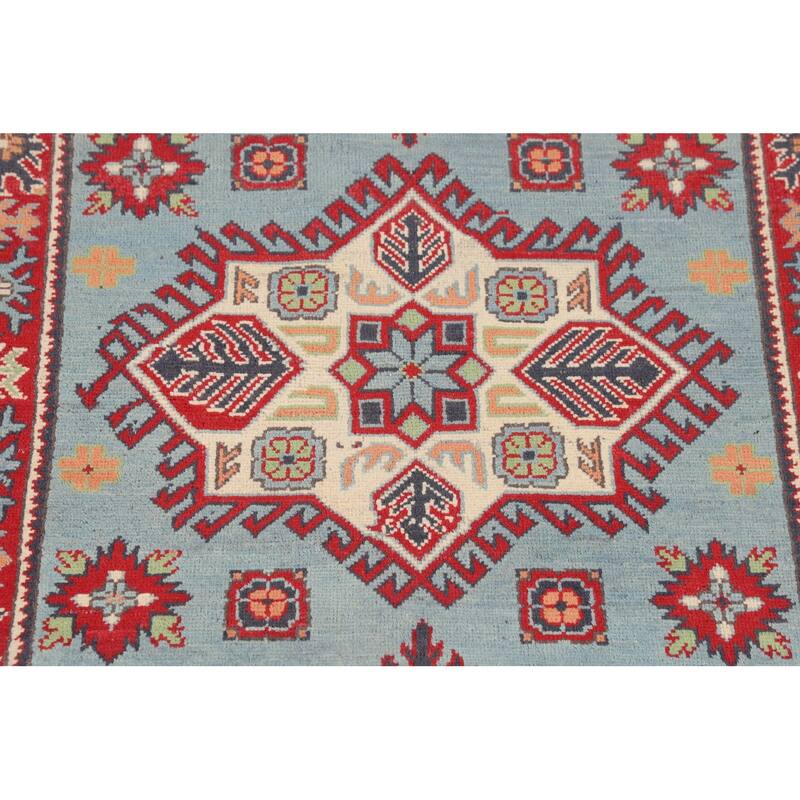 Geometric Blue Kazak Oriental Accent Rug Handmade Wool Carpet - 3'6" x 5'0"