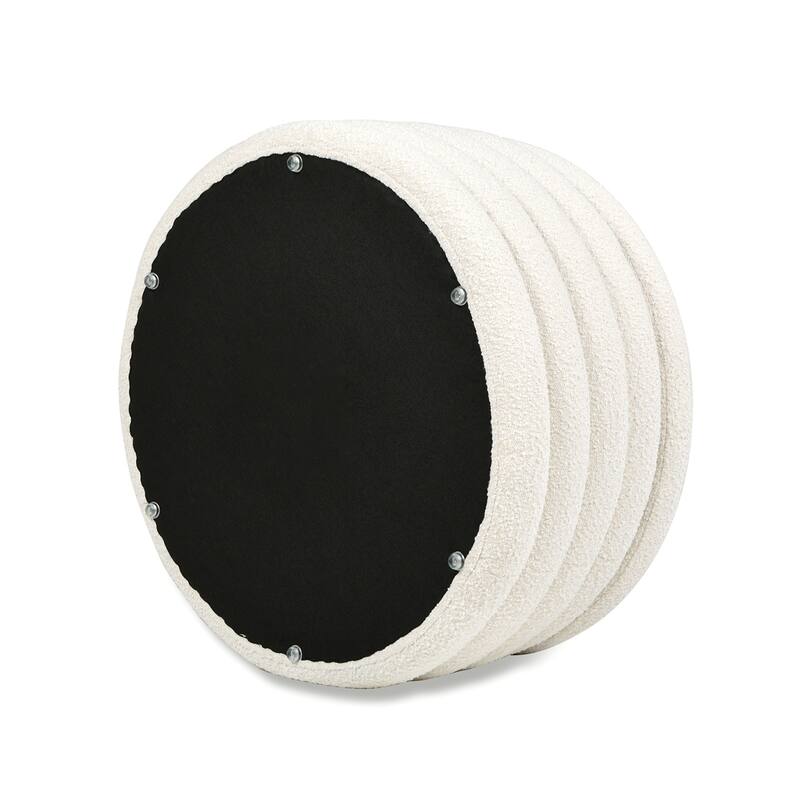 Fuji 36" Boucle Sherpa Round Upholstered Storage Cocktail Ottoman