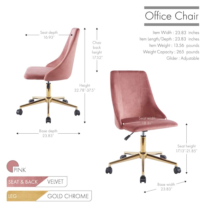 Porthos Home Rae Office Chair, Velvet Upholstery, Gold Chrome Legs