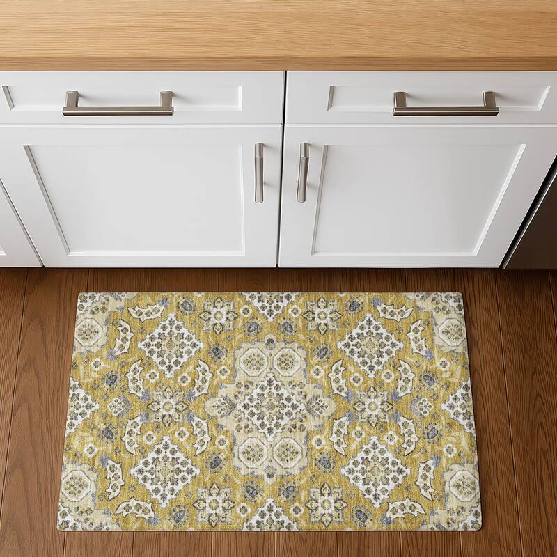 Premium Washable Super Soft Classic Traditional Mayfield Rug - Gold - 1'8" x 2'6"