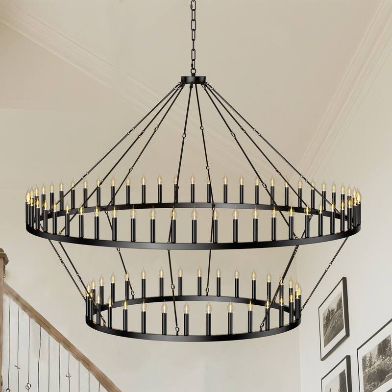 Large Wagon Wheel Chandelier,Round High Ceiling Chandeliers - 80 Lights