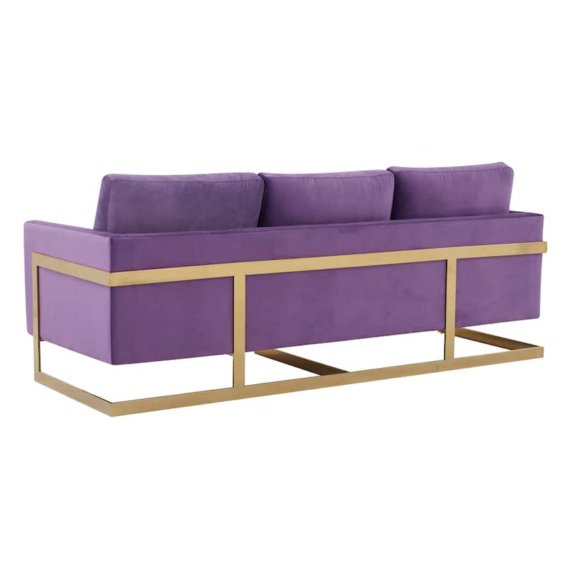 LeisureMod Lincoln Modern Upholstered Velvet Sofa with Gold Frame - 83"