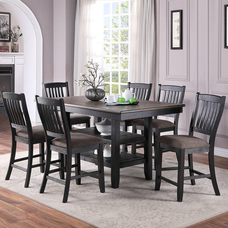 Set of 2 Dark Coffee Fabric Upholstered High Chairs