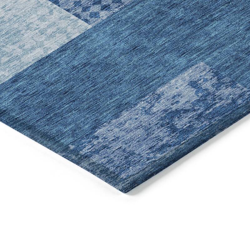 Machine Washable Indoor/ Outdoor Modern Blocks Chantille Rug