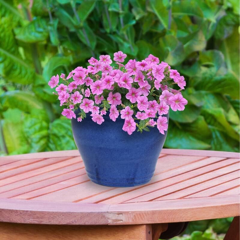 Sunnydaze Studio Round Glazed Ceramic Planter with Drainage - 15" - Imperial Blue - 15-Inch