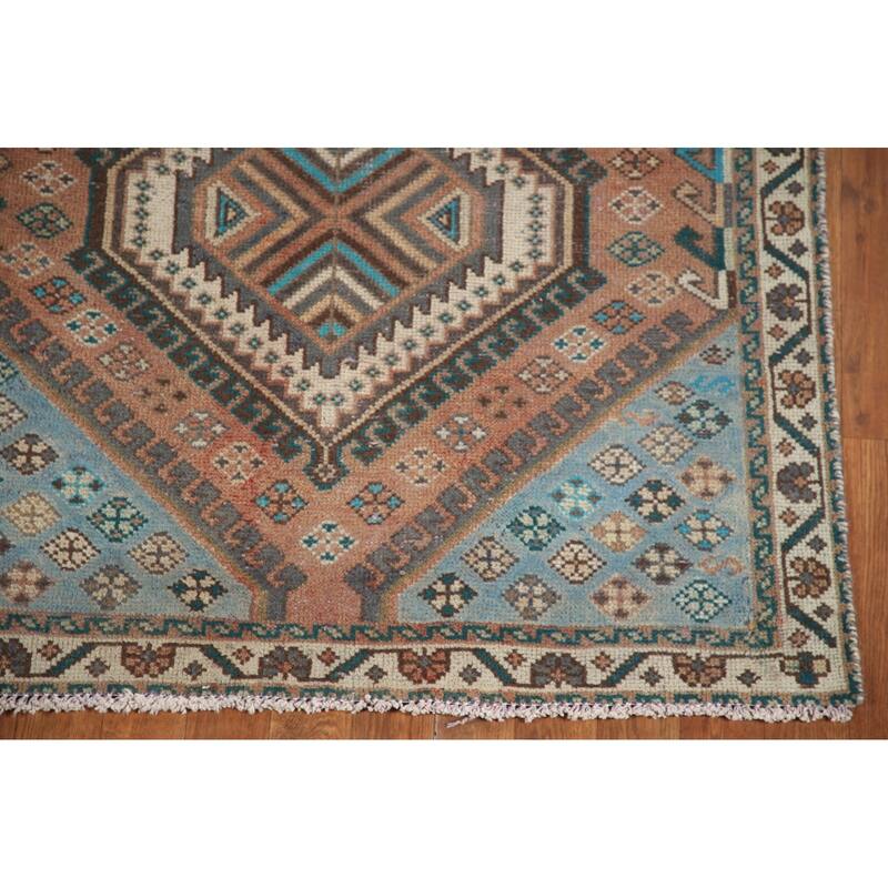 Hand Knotted Oriental 100% Wool Carpet Traditional Geometric Oranges & Rust Bakhtiari Runner Rug - 9' 10'' X 3' 6''
