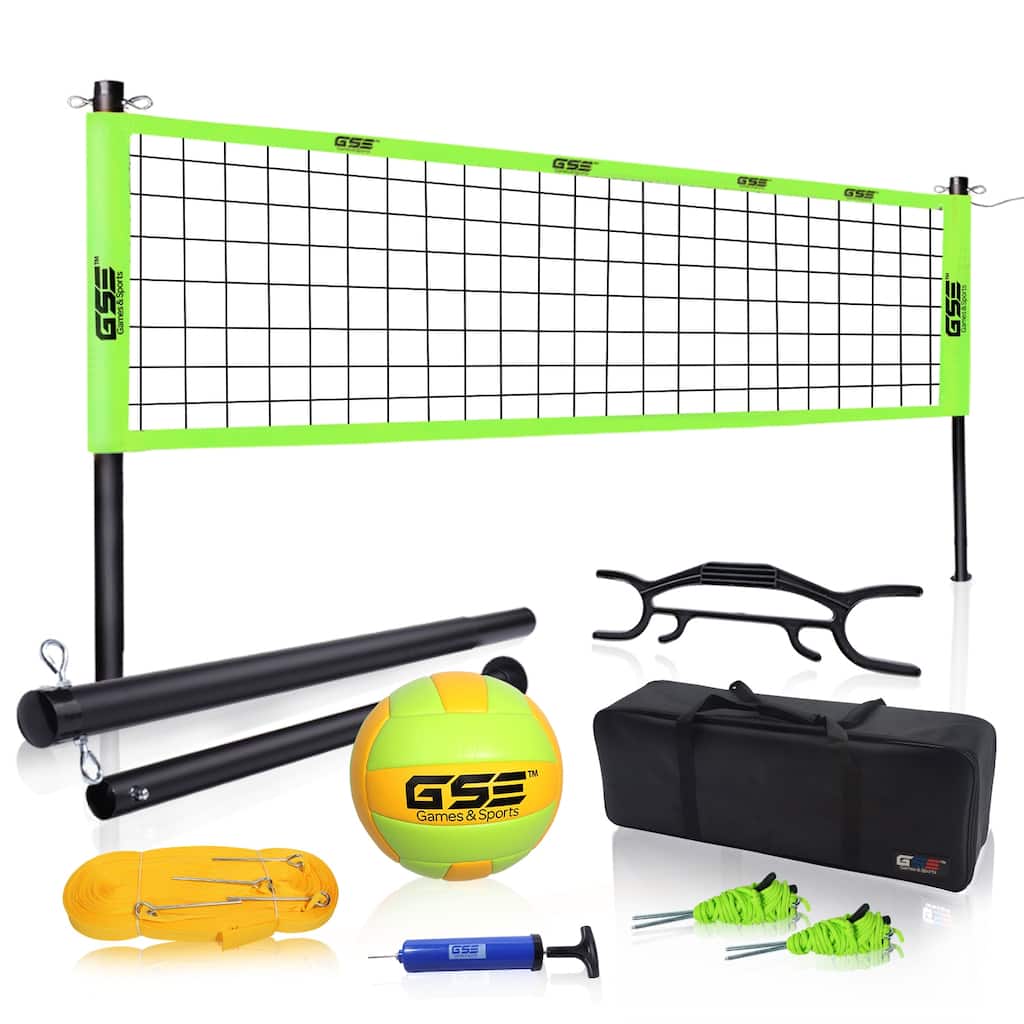 GSE Professional Portable Volleyball Complete Set with Volleyball Net, Volleyball Ball & Pump for Outdoor Backyard Beach - Green